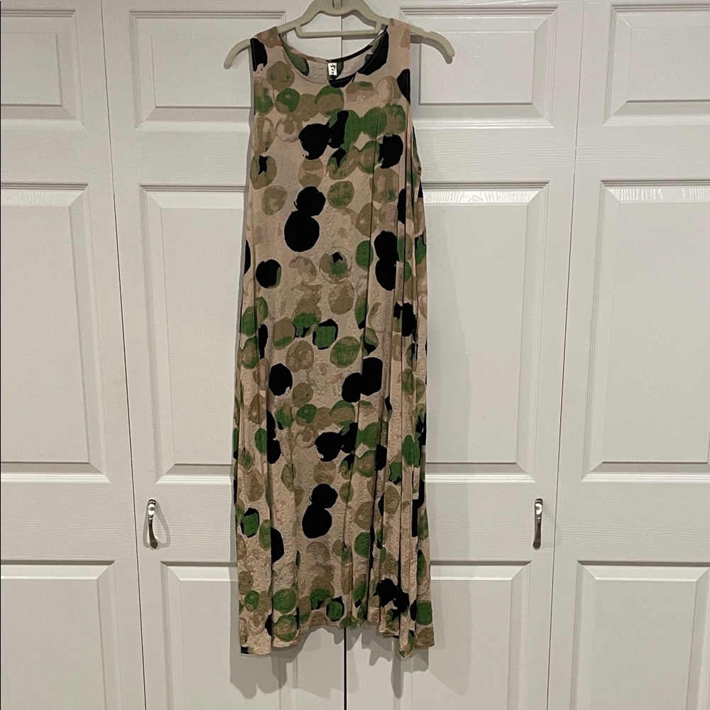 Zizzi Sleeveless Midi Dress - Green, Black, and Tan